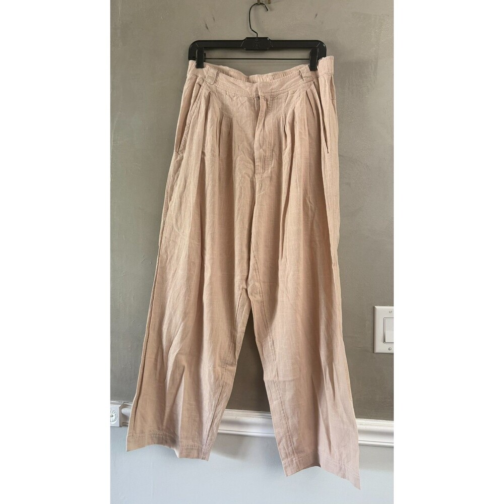 Free People Lotta Love Linen Trousers Pants Cream Straight Leg Imperfect US 10 - Picture 3 of 4